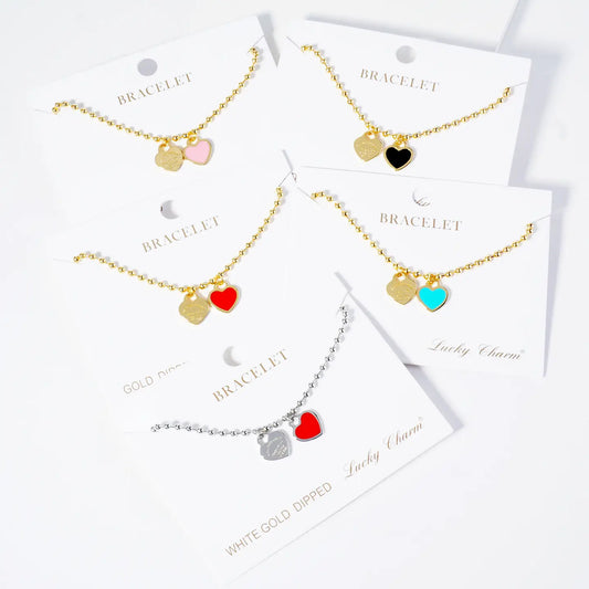 Gold Plated Heart Charm Ball Chain Bracelet