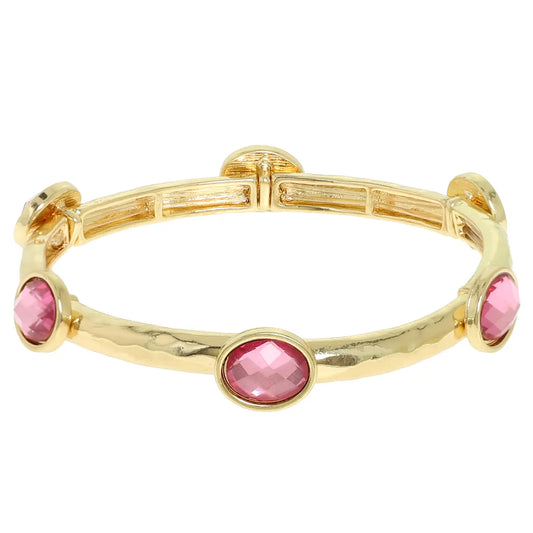 Gold Tone Gemstone Cuff Bangle Bracelet