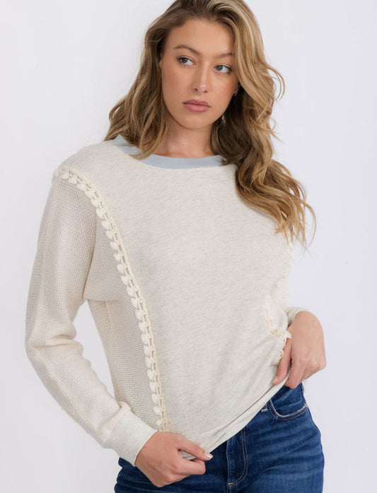 Oatmeal Detailed Trim Sweater