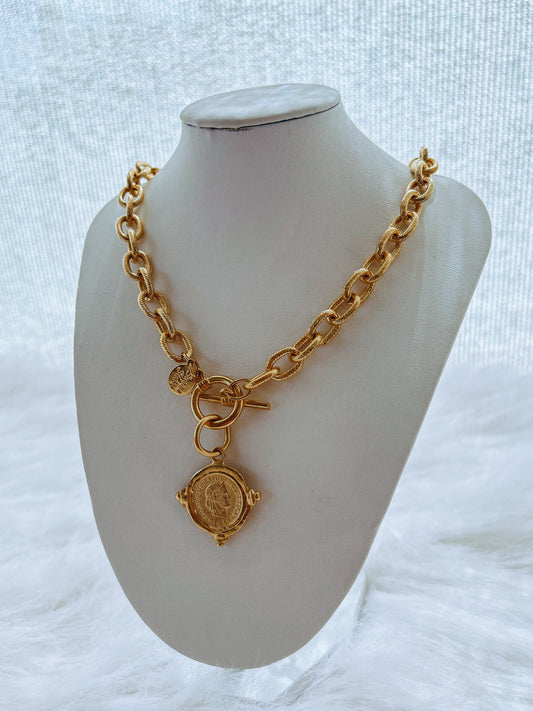 Handcast Gold Intaglio Coin Front Toggle Necklace