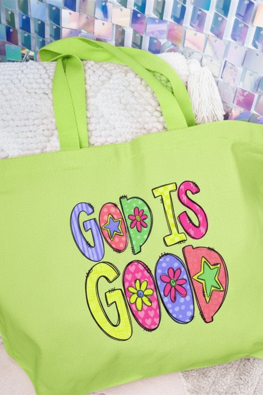 “God Is Good” Canvas Tote Bag - Lime Green
