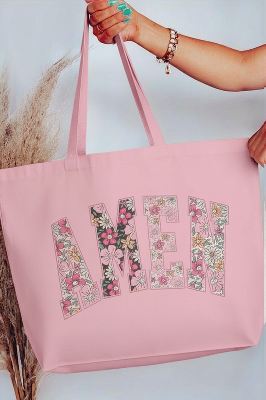 “Amen” Floral Canvas Tote Bag