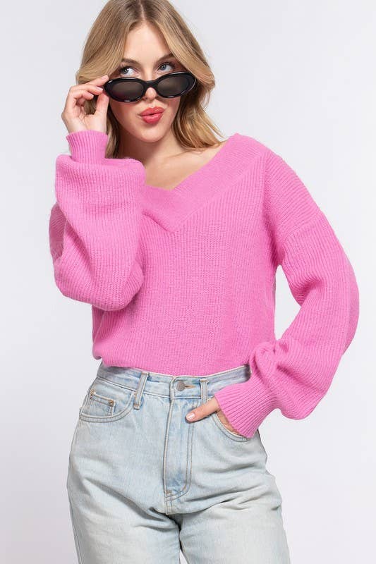 Double V-Neck Pink Sweater