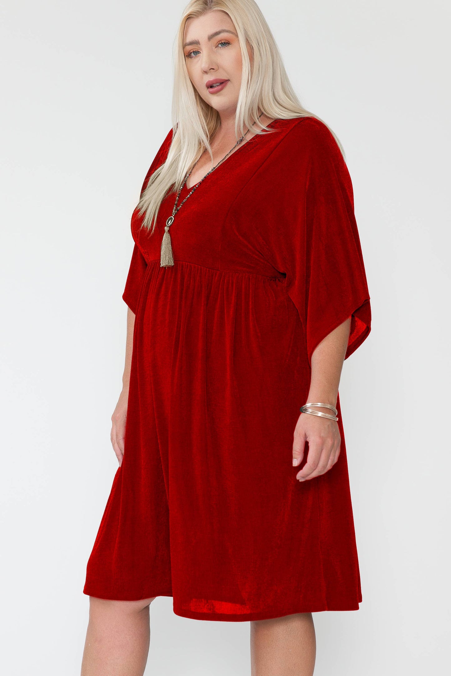 Plus V-Neck Dolman Sleeve Dress