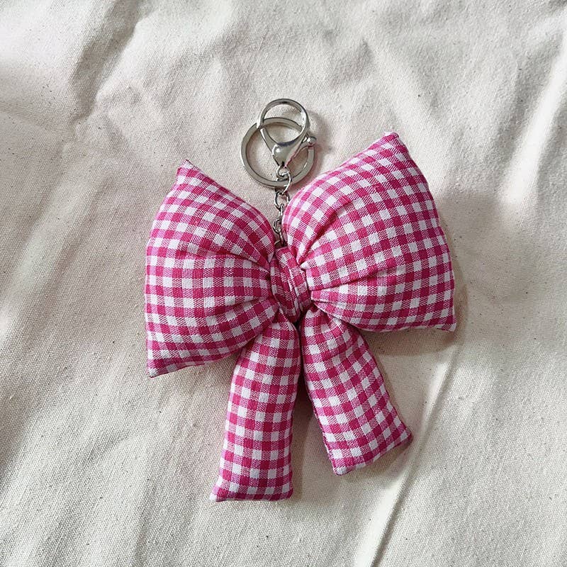 Gingham Puffy Bow Keychain