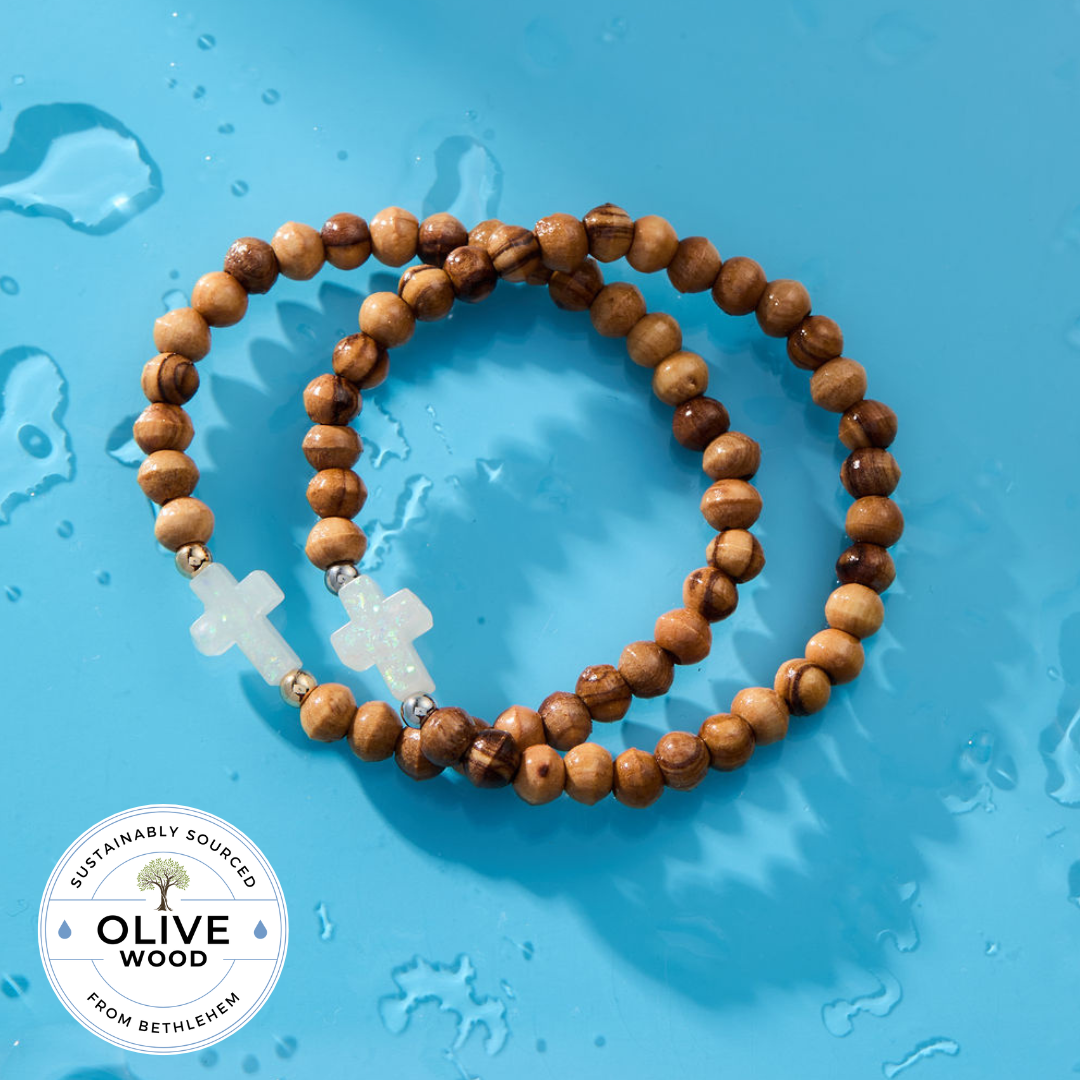 Holy Water Olive Wood Cross Bracelet
