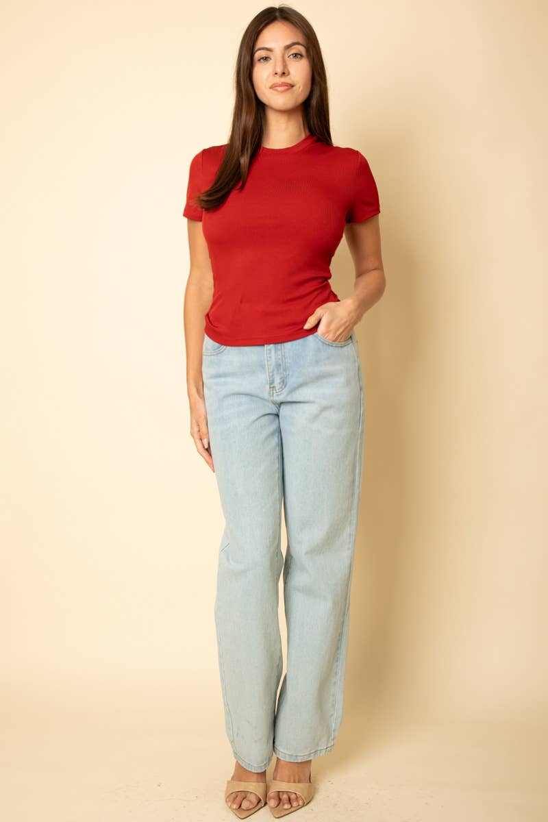 Amelia Ribbed Short Sleeve Top