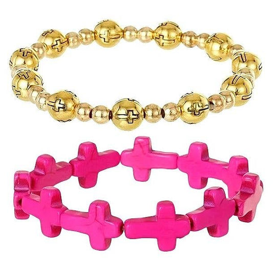 Chloe Cross Beaded Stretch Bracelet Set