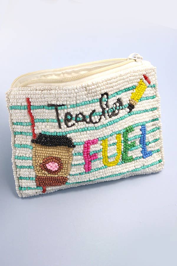 Teacher Fuel beaded coin purse | White