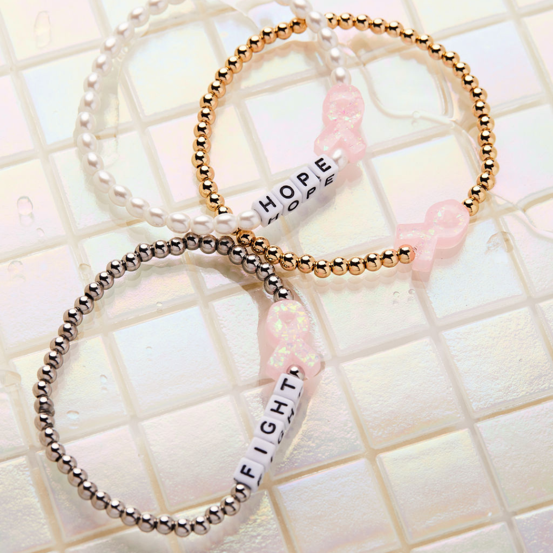 Holy Water Pink Ribbon Awareness Bracelet In Gold