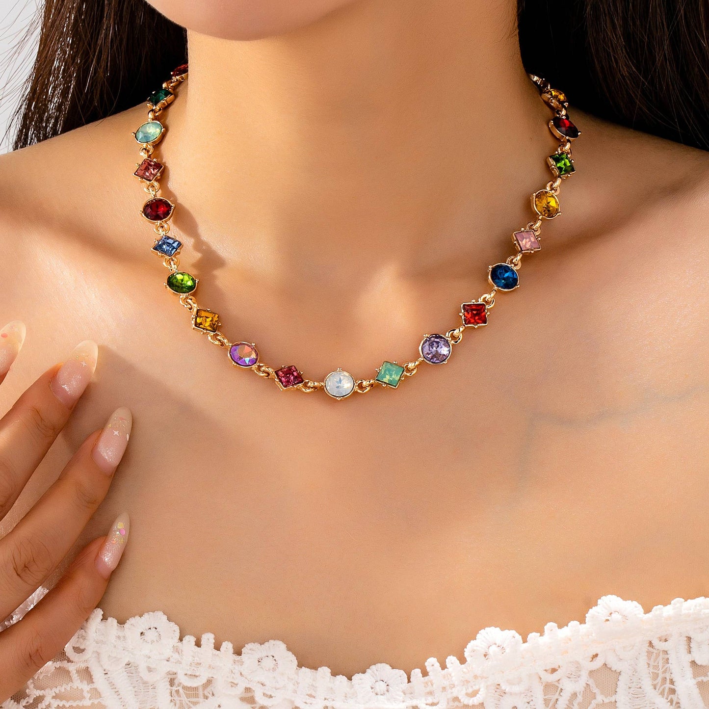Evie Rainbow Crystal Necklace