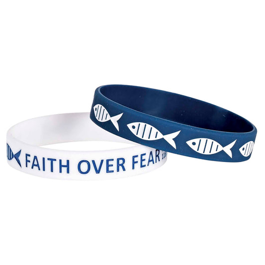 Navy/White Fish Faith Over Fear - Silicone Bracelet