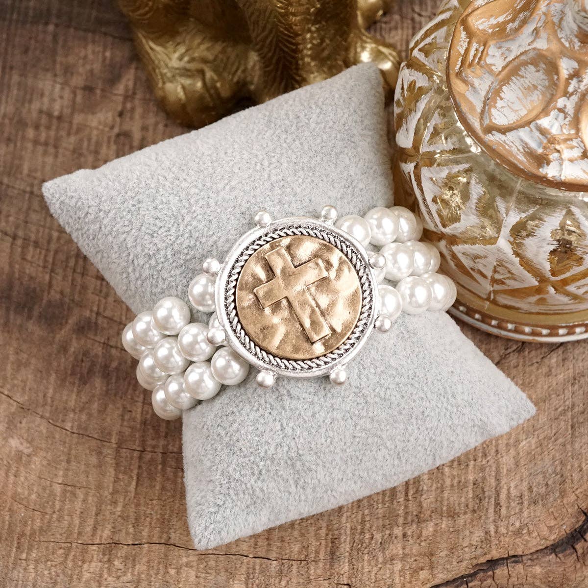 Grace Cross Coin & Pearl Bracelet