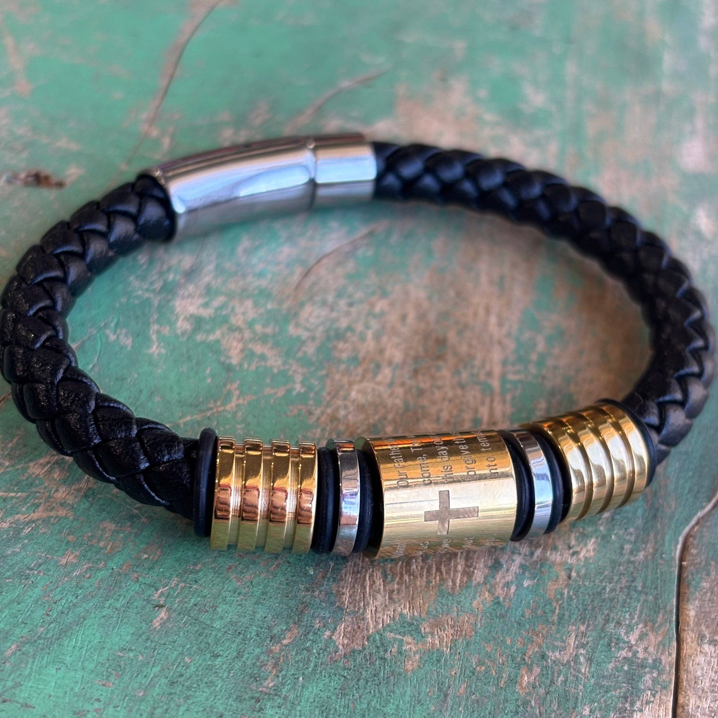 Henry Two Tone Steel Leather Bracelet