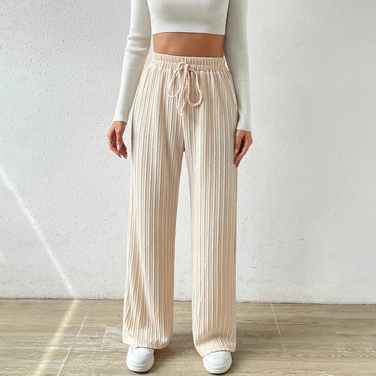 Knitted Textured Straight Leg Pants