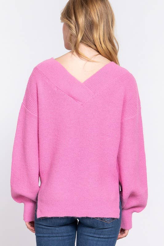 Double V-Neck Pink Sweater