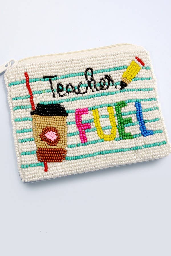 Teacher Fuel beaded coin purse | White