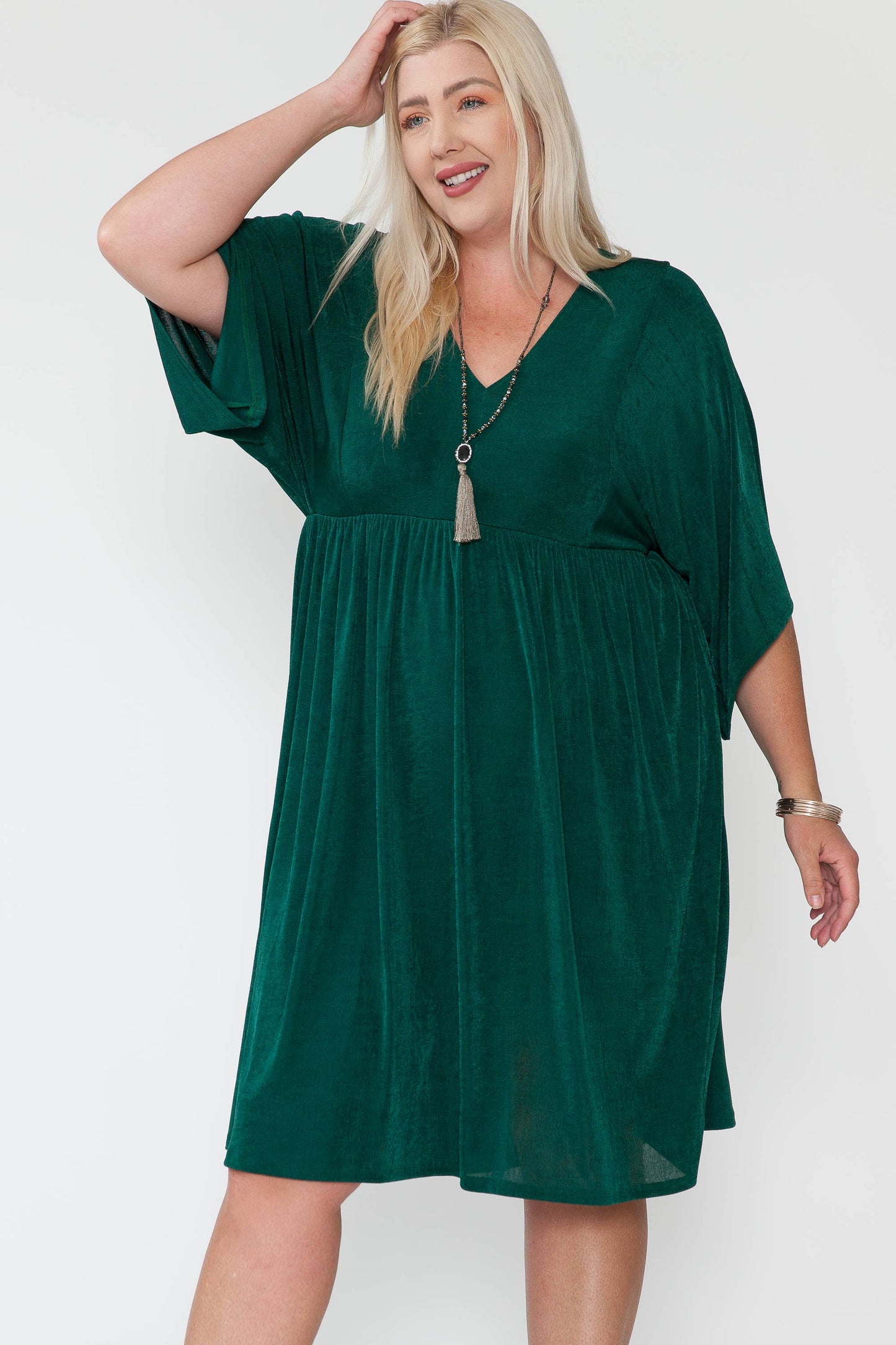 Plus V-Neck Dolman Sleeve Dress