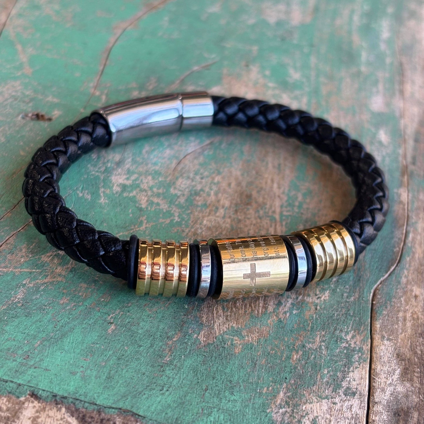 Henry Two Tone Steel Leather Bracelet