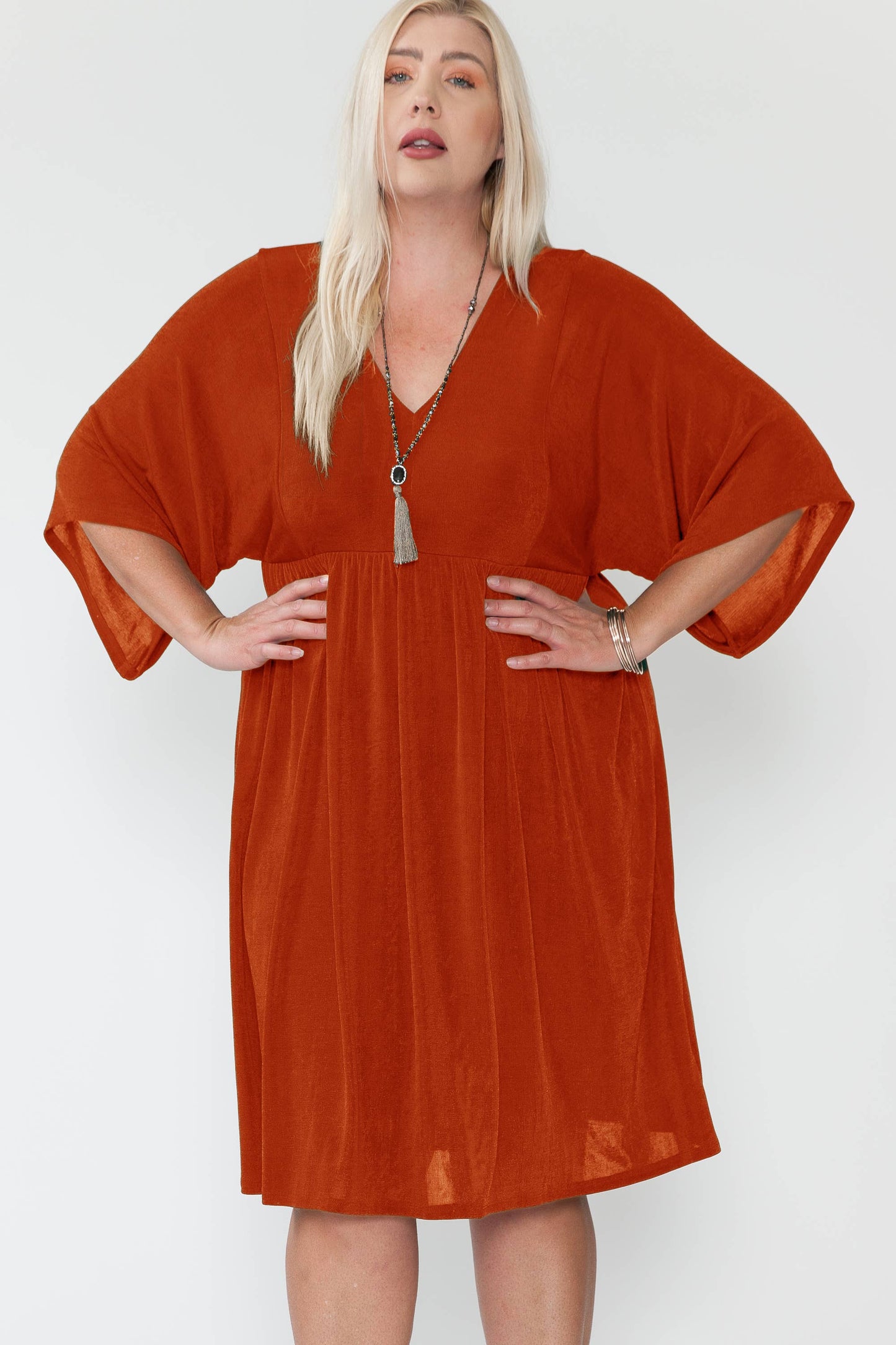 Plus V-Neck Dolman Sleeve Dress