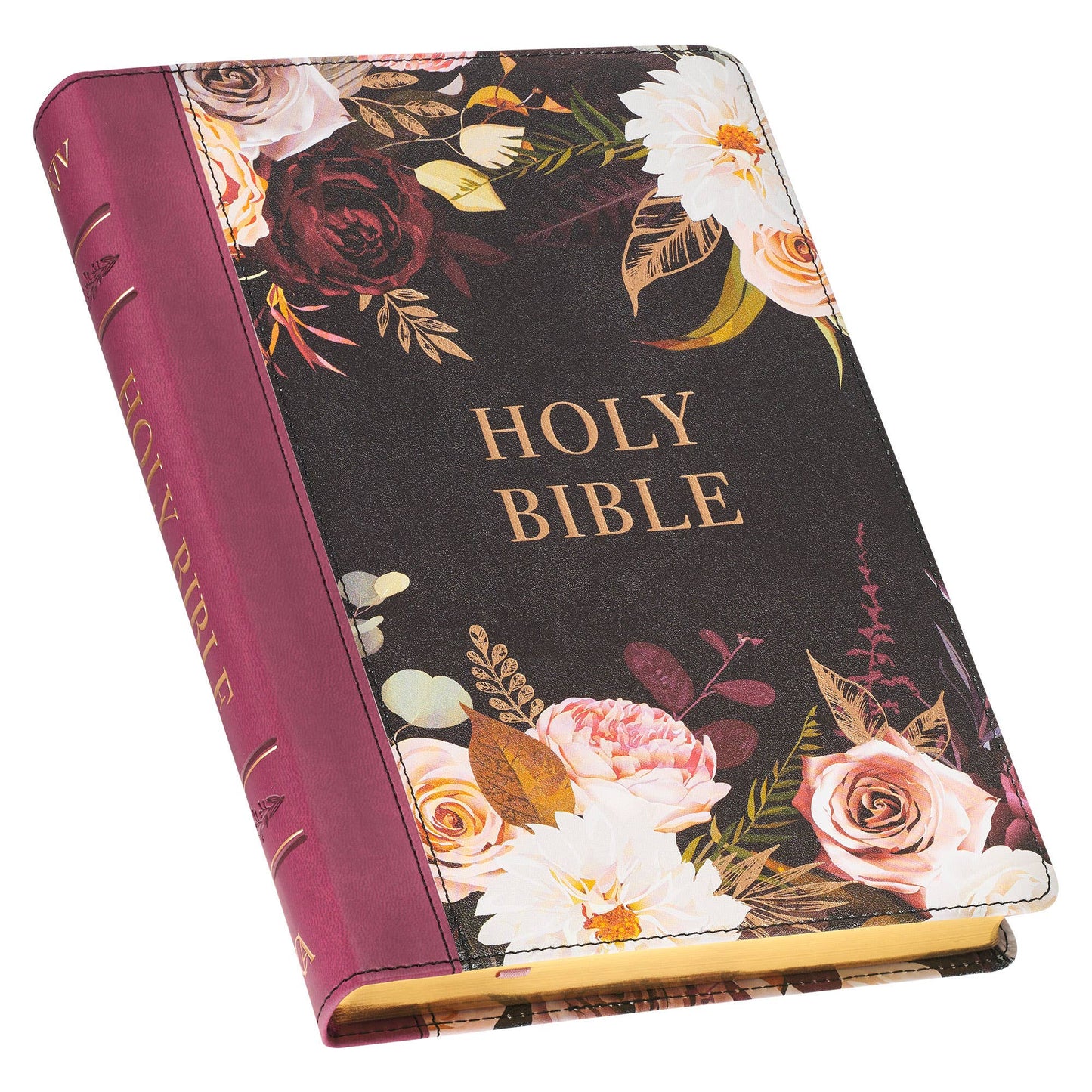 Black & Burgundy Faux Leather Large Print  KJV Bible w/tabs